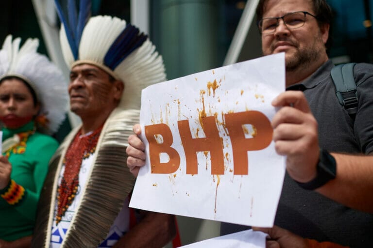 BHP protest - mud on their hands