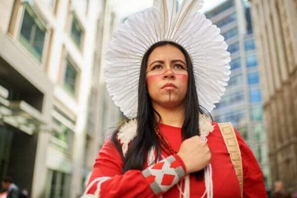 Indigenous people protesting outside Courts in UK